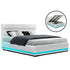 Double Bed Frame RGB LED Gas Lift Base Storage PU Leather White